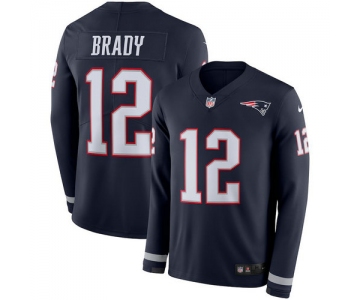 Men Nike New England Patriots 12 Tom Brady blue Therma Long Sleeve Jersey