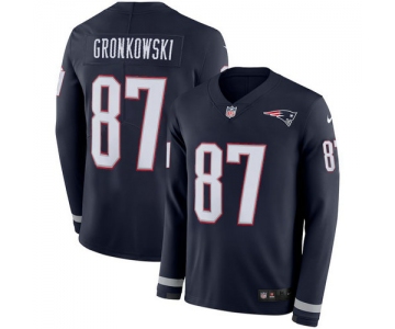 Men Nike New England Patriots 87 Rob Gronkowski blue Therma Long Sleeve Jersey