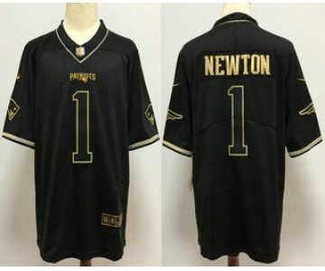 Men's New England Patriots #1 Cam Newton Black 100th Season Golden Edition Jersey