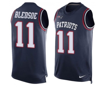Men's New England Patriots #11 Drew Bledsoe Navy Blue Hot Pressing Player Name & Number Nike NFL Tank Top Jersey