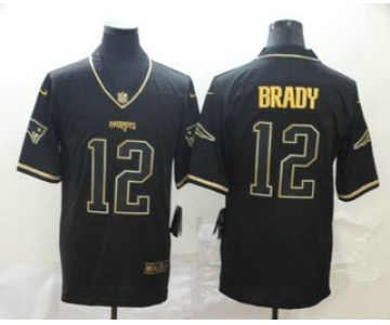 Men's New England Patriots #12 Tom Brady Black 100th Season Golden Edition Jersey