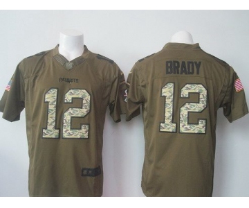 Men's New England Patriots #12 Tom Brady Green Salute To Service 2015 NFL Nike Limited Jersey