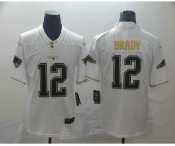 Men's New England Patriots #12 Tom Brady White 100th Season Golden Edition Jersey