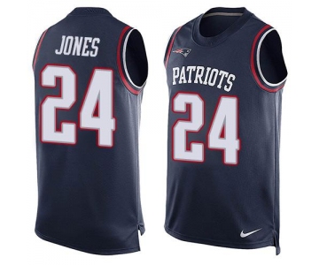 Men's New England Patriots #24 Cyrus Jones Navy Blue Hot Pressing Player Name & Number Nike NFL Tank Top Jersey