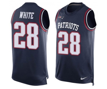 Men's New England Patriots #28 James White Navy Blue Hot Pressing Player Name & Number Nike NFL Tank Top Jersey