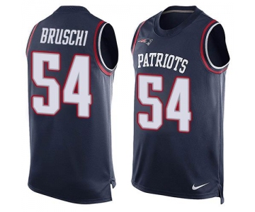 Men's New England Patriots #54 Tedy Bruschi Navy Blue Hot Pressing Player Name & Number Nike NFL Tank Top Jersey