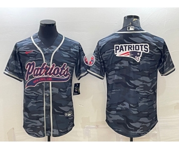 Men's New England Patriots Grey Camo Team Big Logo With Patch Cool Base Stitched Baseball Jersey