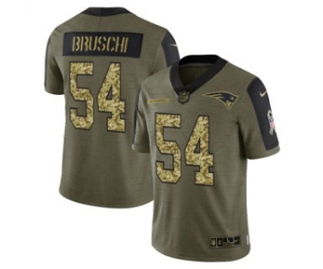 Men's Olive New England Patriots #54 Tedy Bruschi 2021 Camo Salute To Service Limited Stitched Jersey