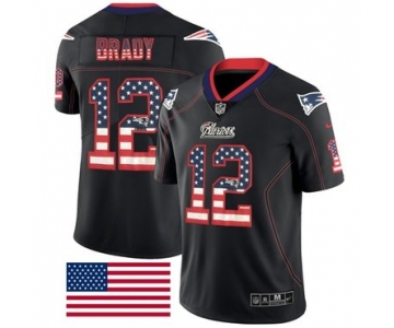 Nike Patriots #12 Tom Brady Black Men's Stitched NFL Limited Rush USA Flag Jersey
