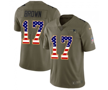 Nike Patriots #17 Antonio Brown Olive USA Flag Men's Stitched NFL Limited 2017 Salute To Service Jersey