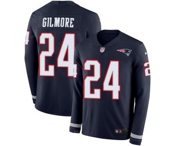 Nike Patriots #24 Stephon Gilmore Navy Blue Team Color Men's Stitched NFL Limited Therma Long Sleeve Jersey