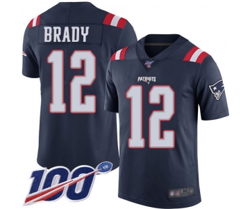 Patriots #12 Tom Brady Navy Blue Men's Stitched Football Limited Rush 100th Season Jersey