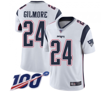 Patriots #24 Stephon Gilmore White Men's Stitched Football 100th Season Vapor Limited Jersey