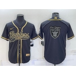 Men's Las Vegas Raiders Black Gold Team Big Logo With Patch Cool Base Stitched Baseball Jersey