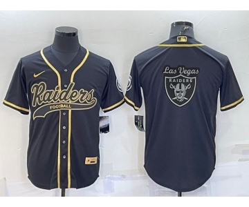 Men's Las Vegas Raiders Black Gold Team Big Logo With Patch Cool Base Stitched Baseball Jersey