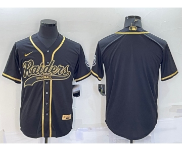 Men's Las Vegas Raiders Blank Black Gold With Patch Cool Base Stitched Baseball Jersey