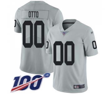 Men's Limited #00 Jim Otto Silver Jersey Inverted Legend Football Oakland Raiders 100th Season