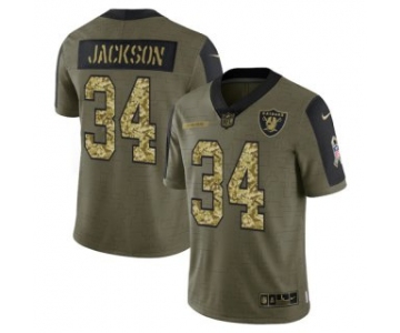 Men's Olive Las Vegas Raiders #34 Bo Jackson 2021 Camo Salute To Service Limited Stitched Jersey