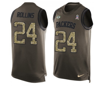 Men's Green Bay Packers #24 Quinten Rollins Green Salute to Service Hot Pressing Player Name & Number Nike NFL Tank Top Jersey