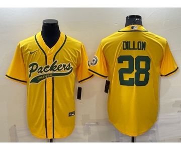 Men's Green Bay Packers #28 AJ Dillon Yellow With Patch Cool Base Stitched Baseball Jersey