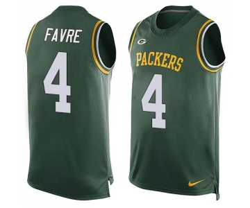 Men's Green Bay Packers #4 Brett Favre Green Hot Pressing Player Name & Number Nike NFL Tank Top Jersey