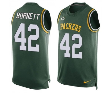 Men's Green Bay Packers #42 Morgan Burnett Green Hot Pressing Player Name & Number Nike NFL Tank Top Jersey