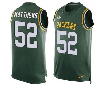 Men's Green Bay Packers #52 Clay Matthews Green Hot Pressing Player Name & Number Nike NFL Tank Top Jersey