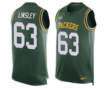 Men's Green Bay Packers #63 Corey Linsley Green Hot Pressing Player Name & Number Nike NFL Tank Top Jersey