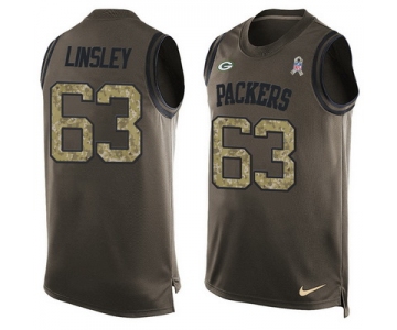 Men's Green Bay Packers #63 Corey Linsley Green Salute to Service Hot Pressing Player Name & Number Nike NFL Tank Top Jersey