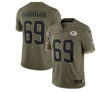 Men's Green Bay Packers #69 David Bakhtiari 2022 Olive Salute To Service Limited Stitched Jersey