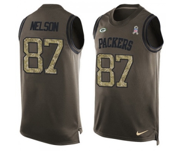 Men's Green Bay Packers #87 Jordy Nelson Green Salute to Service Hot Pressing Player Name & Number Nike NFL Tank Top Jersey
