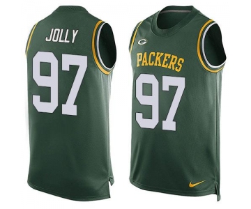 Men's Green Bay Packers #97 Johnny Jolly Green Hot Pressing Player Name & Number Nike NFL Tank Top Jersey