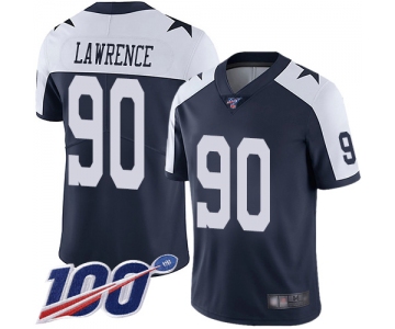 Cowboys #90 Demarcus Lawrence Navy Blue Thanksgiving Men's Stitched Football 100th Season Vapor Throwback Limited Jersey
