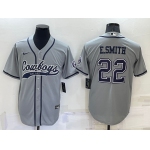 Men's Dallas Cowboys #22 Emmitt Smith Grey Stitched Cool Base Nike Baseball Jersey