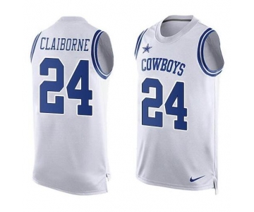 Men's Dallas Cowboys #24 Morris Claiborne White Hot Pressing Player Name & Number Nike NFL Tank Top