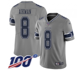 Nike Cowboys #8 Troy Aikman Gray Men's Stitched NFL Limited Inverted Legend 100th Season Jersey
