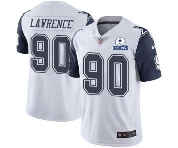 Nike Cowboys #90 DeMarcus Lawrence White Men's Stitched With Established In 1960 Patch NFL Limited Rush Jersey