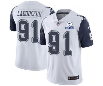 Nike Cowboys #91 L.P. Ladouceur White Men's Stitched With Established In 1960 Patch NFL Limited Rush Jersey