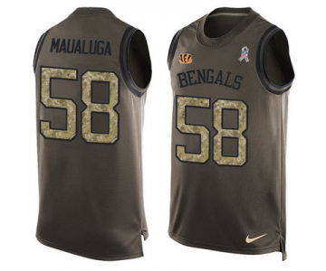 Men's Cincinnati Bengals #58 Rey Maualuga Green Salute to Service Hot Pressing Player Name & Number Nike NFL Tank Top Jersey
