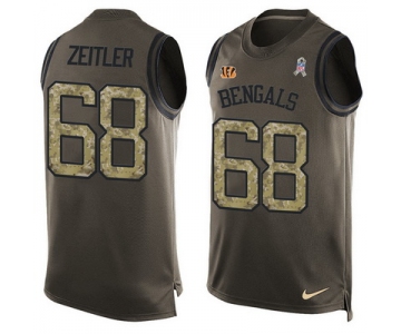 Men's Cincinnati Bengals #68 Kevin Zeitler Green Salute to Service Hot Pressing Player Name & Number Nike NFL Tank Top Jersey