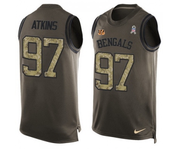 Men's Cincinnati Bengals #97 Geno Atkins Green Salute to Service Hot Pressing Player Name & Number Nike NFL Tank Top Jersey