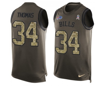 Men's Buffalo Bills #34 Thurman Thomas Green Salute to Service Hot Pressing Player Name & Number Nike NFL Tank Top Jersey