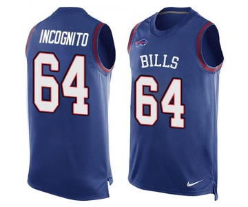 Men's Buffalo Bills #64 Richie Incognito Royal Blue Hot Pressing Player Name & Number Nike NFL Tank Top Jersey