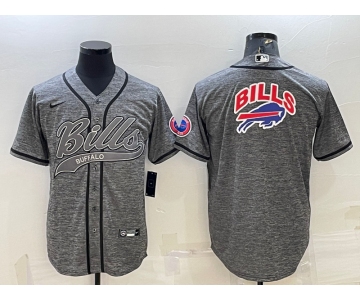 Men's Buffalo Bills Grey Team Big Logo With Patch Cool Base Stitched Baseball Jersey