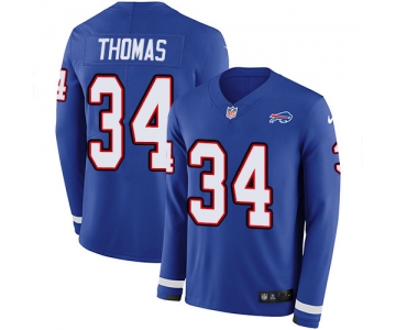 Nike Bills #34 Thurman Thomas Royal Blue Team Color Men's Stitched NFL Limited Therma Long Sleeve Jersey