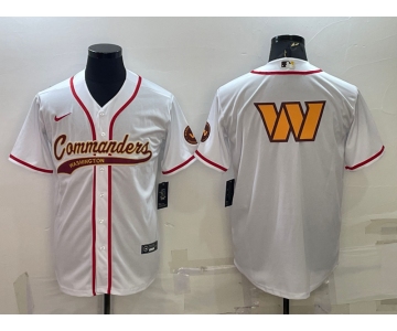 Men's Washington Commanders White Team Big Logo With Patch Cool Base Stitched Baseball Jersey