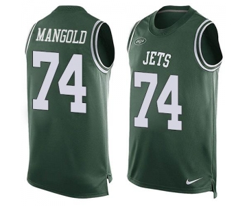 Men's New York Jets #74 Nick Mangold Green Hot Pressing Player Name & Number Nike NFL Tank Top Jersey