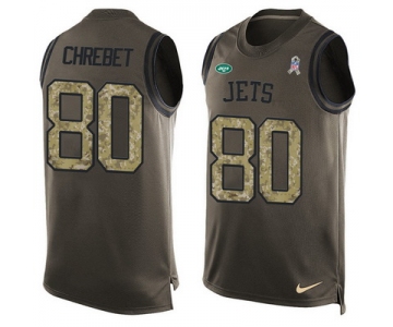Men's New York Jets #80 Wayne Chrebet Green Salute to Service Hot Pressing Player Name & Number Nike NFL Tank Top Jersey