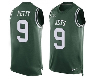 Men's New York Jets #9 Bryce Petty Green Hot Pressing Player Name & Number Nike NFL Tank Top Jersey