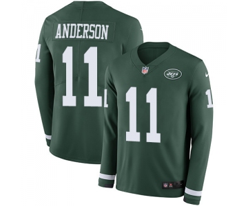 Nike Jets #11 Robby Anderson Green Team Color Men's Stitched NFL Limited Therma Long Sleeve Jersey